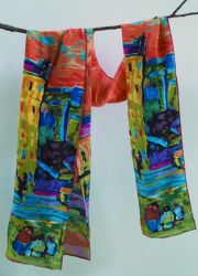Silk Crepe Scarf - "House in Munich" by Wassily Kandinsky - 20"